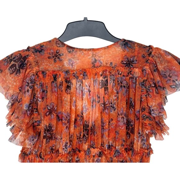Free People Making Me Smile Floral Ruffle-Sleeve V-Neck Smocked Crop Top XS - Picture 9 of 14